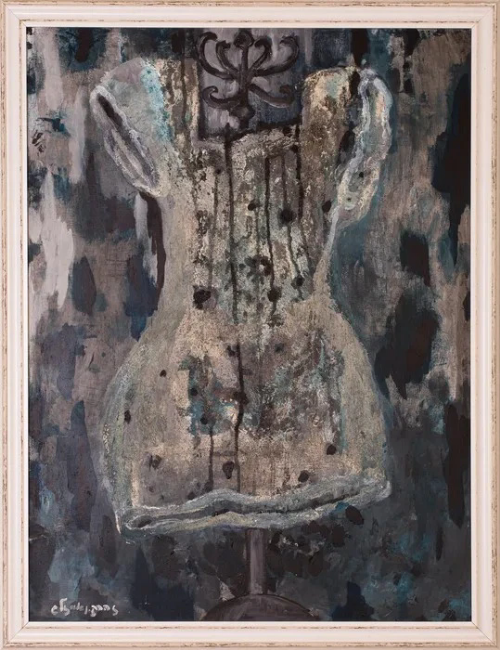 " שמלה כחולה " | טכניקה מעורבת, ממוסגר. (הוצג במוזיאון "BELLINI" בפירנצה, איטליה .) 66/86